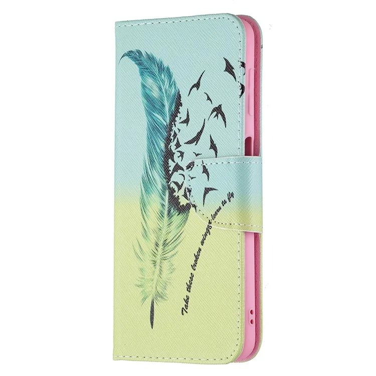 Wallet Stand Pattern Printing PU Leather Protective Phone Case Cover for Samsung Galaxy A22 4G (EU Version) - Feather and Birds