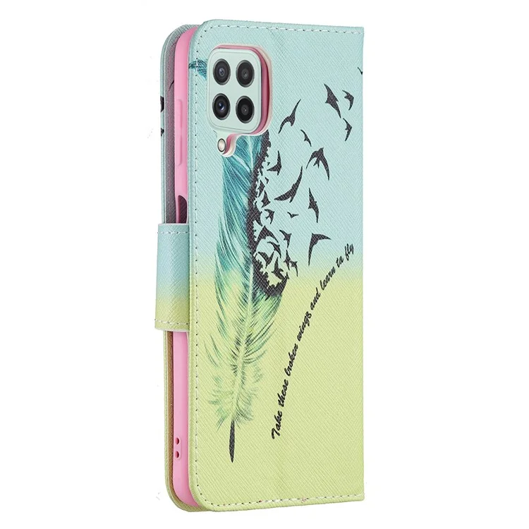 Wallet Stand Pattern Printing PU Leather Protective Phone Case Cover for Samsung Galaxy A22 4G (EU Version) - Feather and Birds