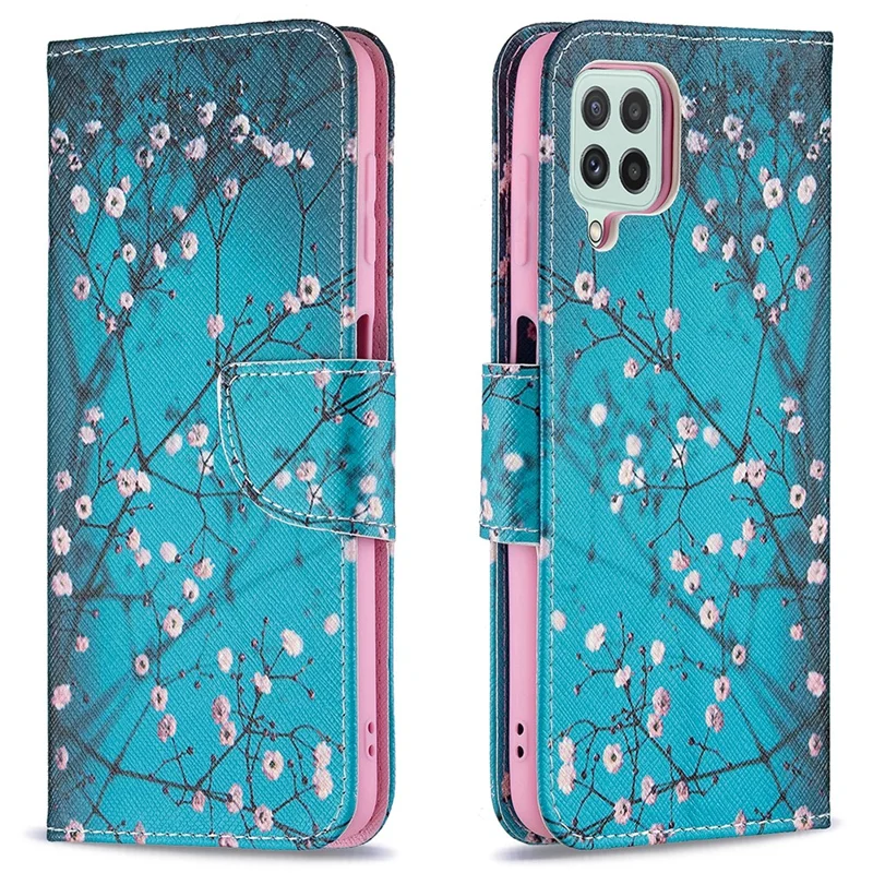 Wallet Stand Pattern Printing PU Leather Protective Phone Case Cover for Samsung Galaxy A22 4G (EU Version) - Plum Blossom