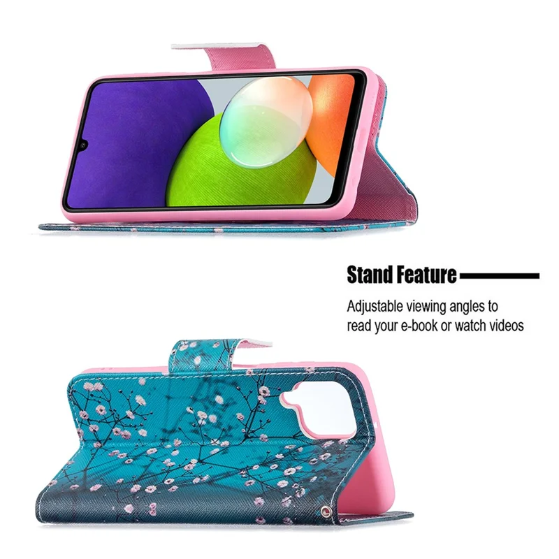 Wallet Stand Pattern Printing PU Leather Protective Phone Case Cover for Samsung Galaxy A22 4G (EU Version) - Plum Blossom