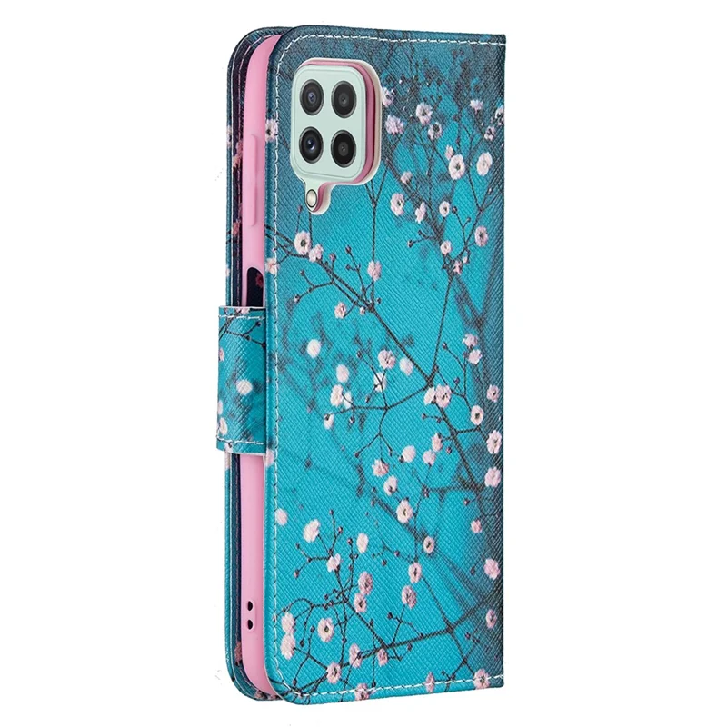 Wallet Stand Pattern Printing PU Leather Protective Phone Case Cover for Samsung Galaxy A22 4G (EU Version) - Plum Blossom