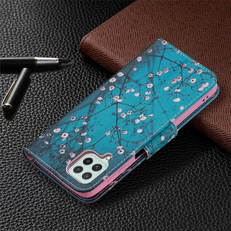 Wallet Stand Pattern Printing PU Leather Protective Phone Case Cover for Samsung Galaxy A22 4G (EU Version) - Plum Blossom