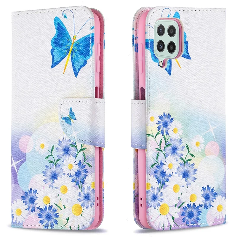 Wallet Stand Pattern Printing PU Leather Protective Phone Case Cover for Samsung Galaxy A22 4G (EU Version) - Butterfly and Flower