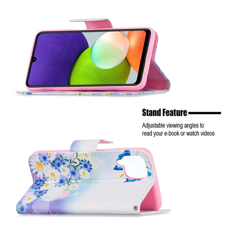 Wallet Stand Pattern Printing PU Leather Protective Phone Case Cover for Samsung Galaxy A22 4G (EU Version) - Butterfly and Flower