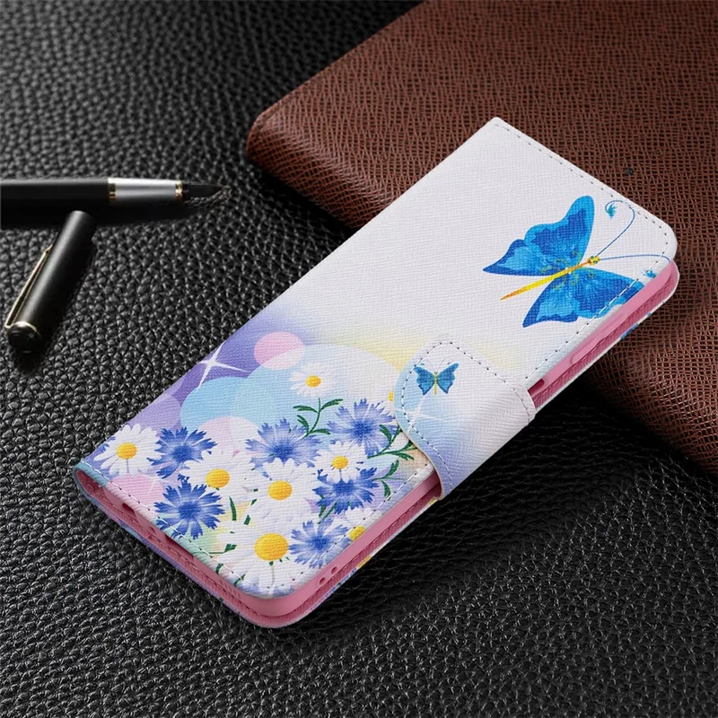 Wallet Stand Pattern Printing PU Leather Protective Phone Case Cover for Samsung Galaxy A22 4G (EU Version) - Butterfly and Flower