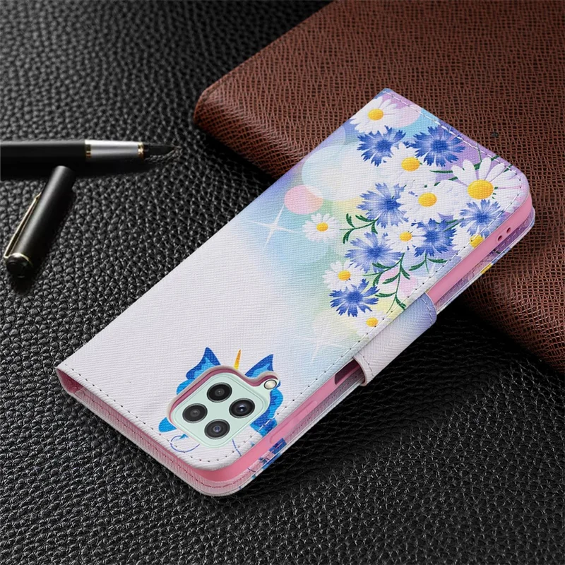 Wallet Stand Pattern Printing PU Leather Protective Phone Case Cover for Samsung Galaxy A22 4G (EU Version) - Butterfly and Flower