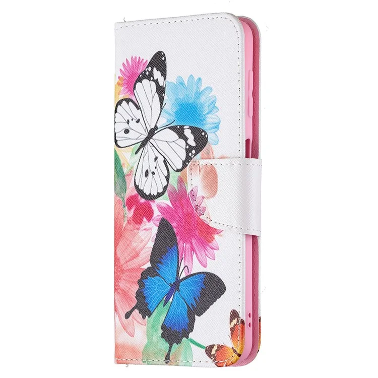 Étui de protection pour téléphone portable en cuir PU avec impression de motif et support pour Samsung Galaxy A22 4G (version européenne) - Deux papillons