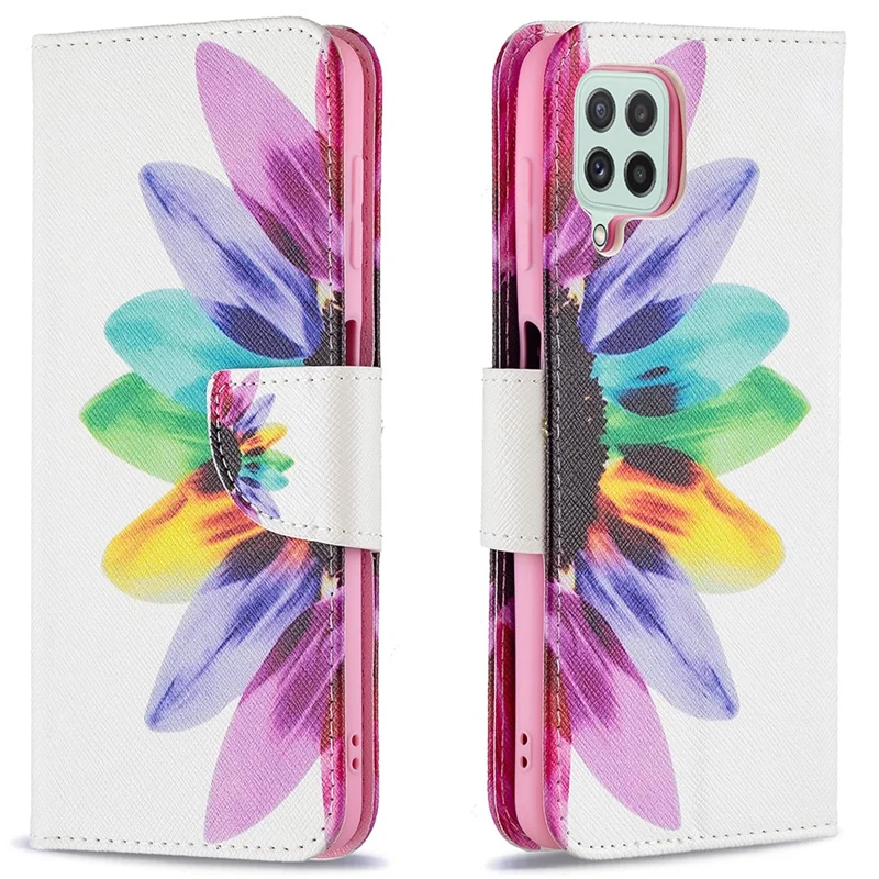 Wallet Stand Pattern Printing PU Leather Protective Phone Case Cover for Samsung Galaxy A22 4G (EU Version) - Sunflower