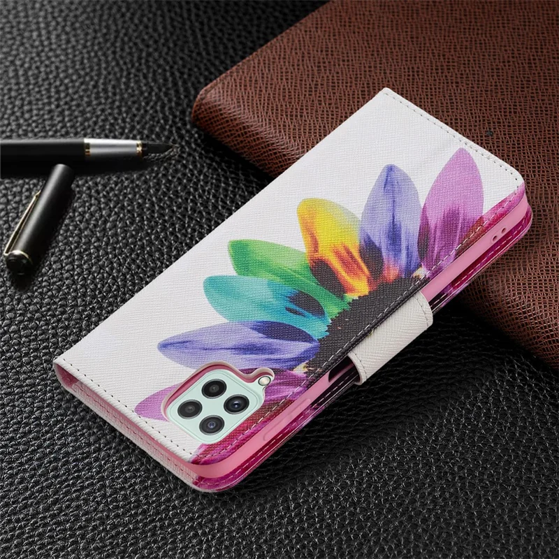 Wallet Stand Pattern Printing PU Leather Protective Phone Case Cover for Samsung Galaxy A22 4G (EU Version) - Sunflower