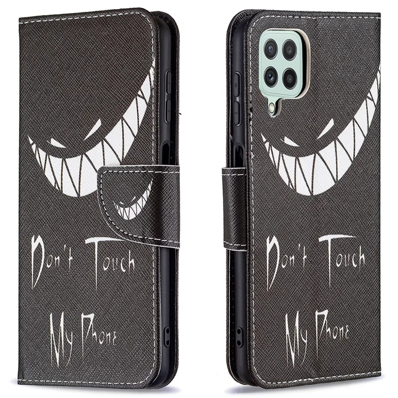 Wallet Stand Pattern Printing PU Leather Protective Phone Case Cover for Samsung Galaxy A22 4G (EU Version) - Don't Touch My Phone