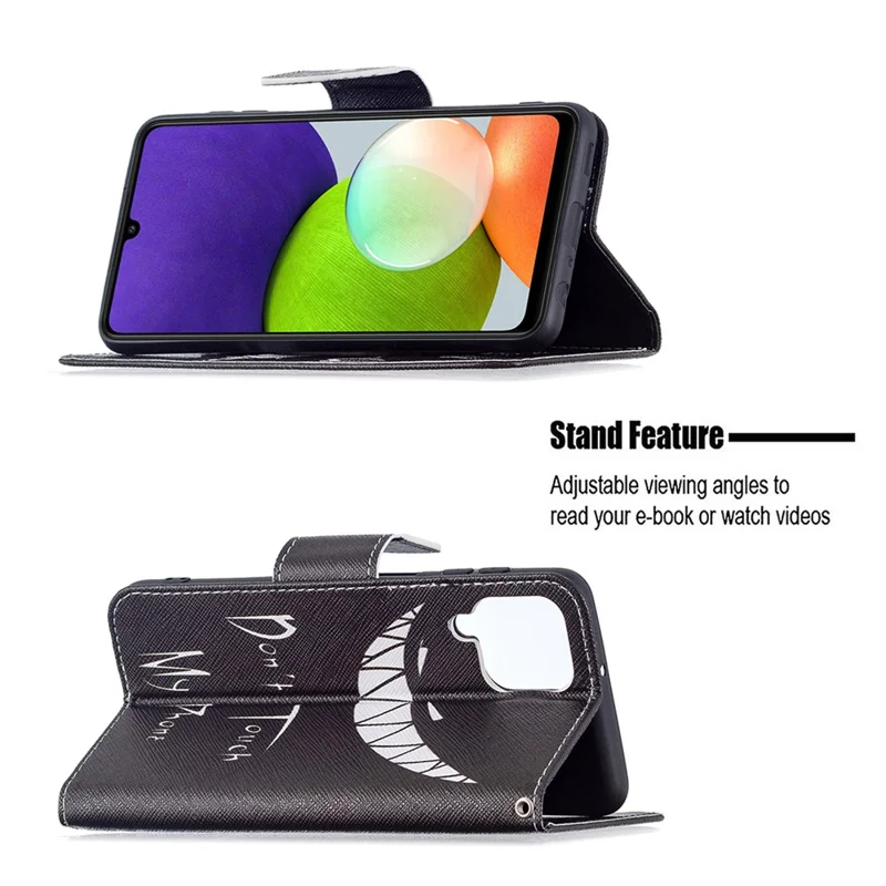 Wallet Stand Pattern Printing PU Leather Protective Phone Case Cover for Samsung Galaxy A22 4G (EU Version) - Don't Touch My Phone