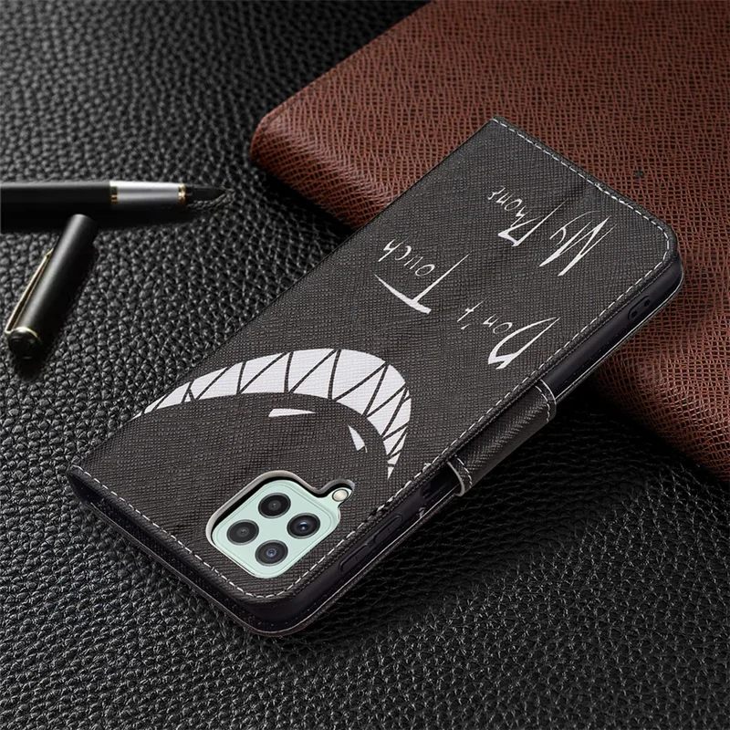Wallet Stand Pattern Printing PU Leather Protective Phone Case Cover for Samsung Galaxy A22 4G (EU Version) - Don't Touch My Phone