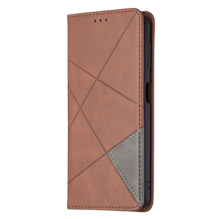 Custodia in pelle con supporto e slot per schede di credito a forma di rombo, progettata per Samsung Galaxy A22 4G (versione EU) - Marrone