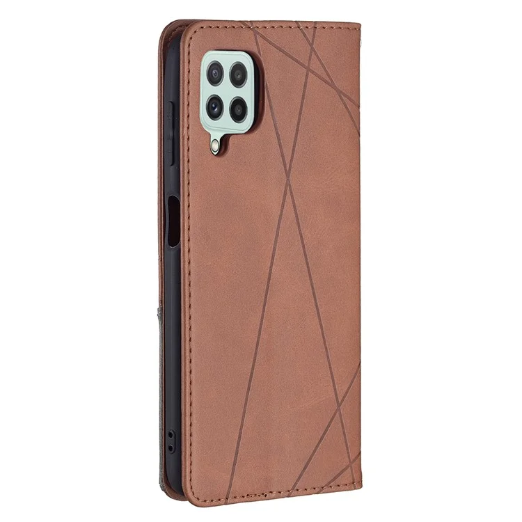 Custodia in pelle con supporto e slot per schede di credito a forma di rombo, progettata per Samsung Galaxy A22 4G (versione EU) - Marrone