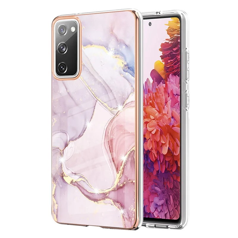 TPU Case with IMD Marble Pattern Electroplated Back Cover for Samsung Galaxy S20 FE 4G / 5G / S20 Lite / S20 FE 2022 - Rose Gold 005