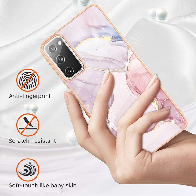TPU Case with IMD Marble Pattern Electroplated Back Cover for Samsung Galaxy S20 FE 4G / 5G / S20 Lite / S20 FE 2022 - Rose Gold 005
