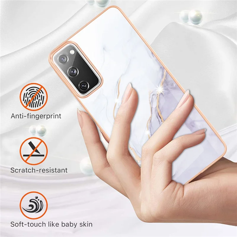 TPU Case with IMD Marble Pattern Electroplated Back Cover for Samsung Galaxy S20 FE 4G / 5G / S20 Lite / S20 FE 2022 - White 006