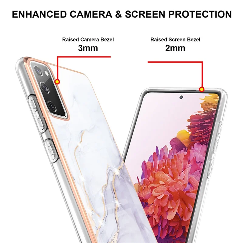 TPU Case with IMD Marble Pattern Electroplated Back Cover for Samsung Galaxy S20 FE 4G / 5G / S20 Lite / S20 FE 2022 - White 006