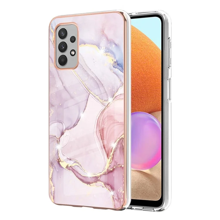 TPU Case with IMD Marble Pattern Electroplated Back Cover for Samsung Galaxy A32 4G (EU Version) - Rose Gold 005
