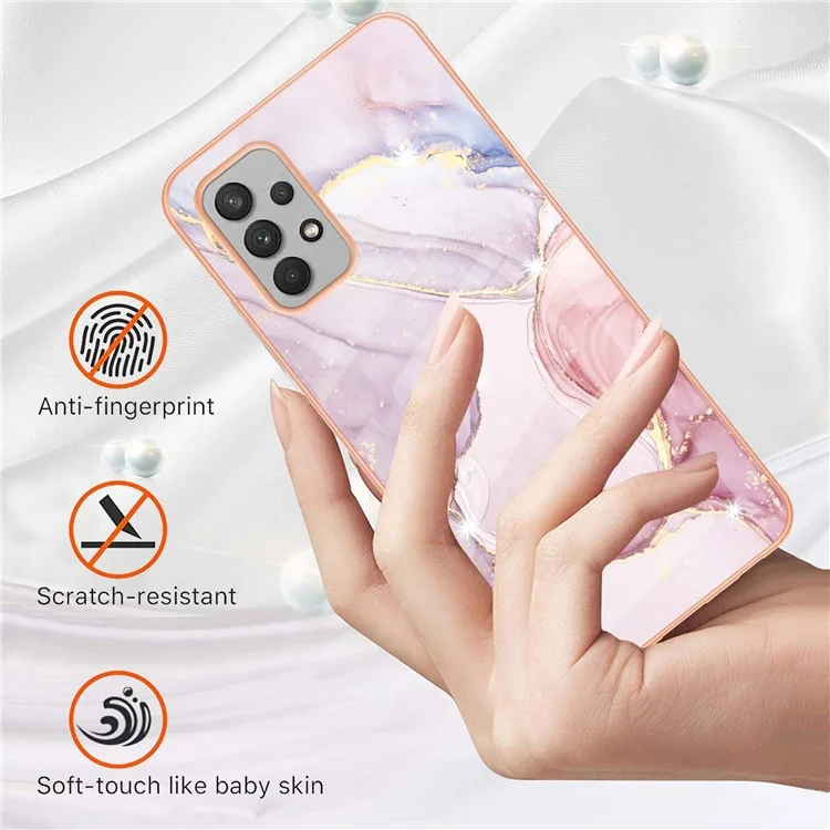 Stoßdicht IMD Galvanisierung Marmormusterdesign Weiche TPU Schutzhülle Für Samsung Galaxy A32 4G (EU-Version) - Rose Gold 005.