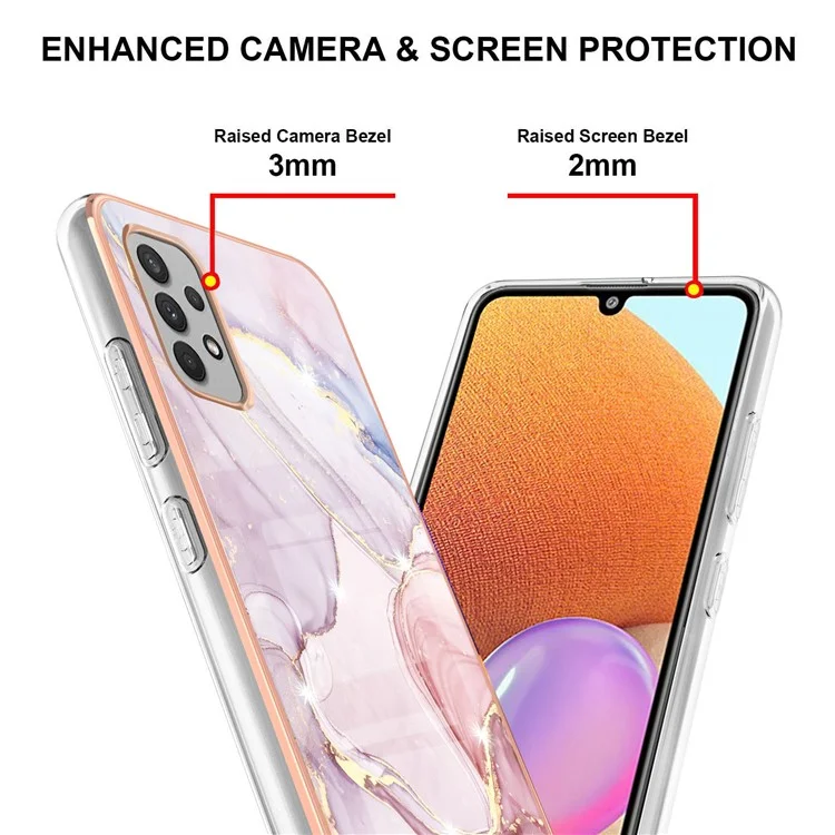 TPU Case with IMD Marble Pattern Electroplated Back Cover for Samsung Galaxy A32 4G (EU Version) - Rose Gold 005