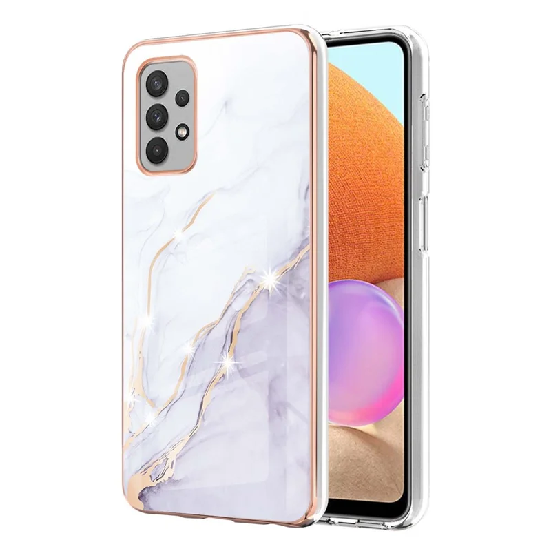 Funda TPU con patrón de mármol IMD y cubierta trasera galvanizada para Samsung Galaxy A32 4G (versión UE) - Blanco 006