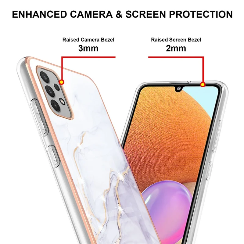 Funda TPU con patrón de mármol IMD y cubierta trasera galvanizada para Samsung Galaxy A32 4G (versión UE) - Blanco 006