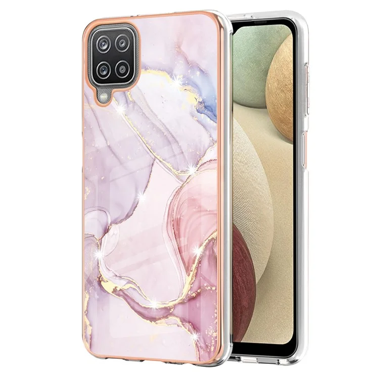 Capa Protetora Antichoque Resistente a Arranhões com Padrão de Mármore Eletroplatinado IMD Soft TPU para Samsung Galaxy A12 - Rose Gold 005