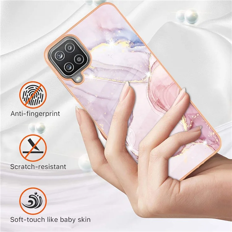Capa Protetora Antichoque Resistente a Arranhões com Padrão de Mármore Eletroplatinado IMD Soft TPU para Samsung Galaxy A12 - Rose Gold 005