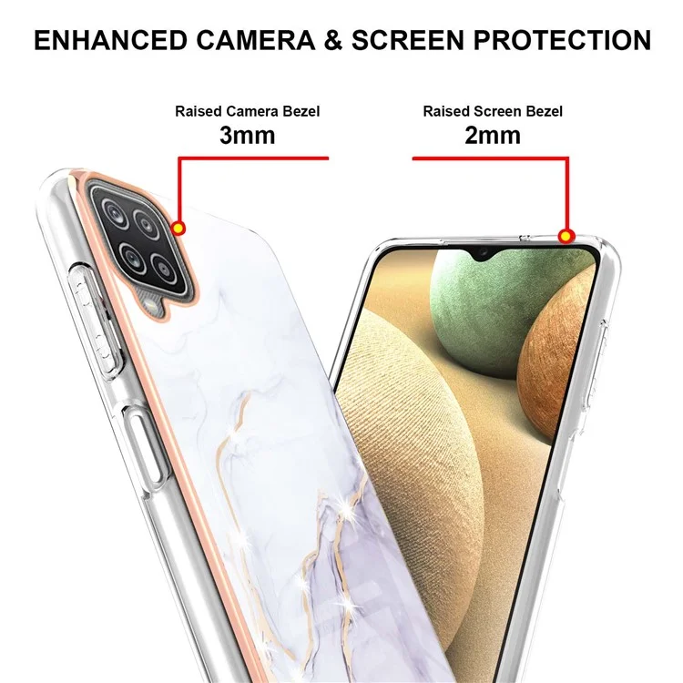Coque de protection antichoc pour Samsung Galaxy A12, avec motif marbre électrolytique à la mode, en TPU souple IMD, résistante aux rayures - Blanc 006
