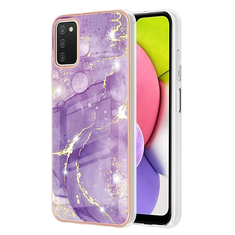 TPU Case with IMD Marble Pattern Electroplated Back Cover for Samsung Galaxy A03s (166.5 x 75.98 x 9.14mm) - Purple 002