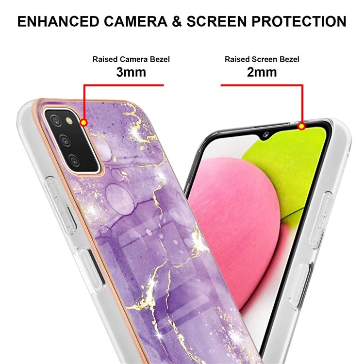 TPU Case with IMD Marble Pattern Electroplated Back Cover for Samsung Galaxy A03s (166.5 x 75.98 x 9.14mm) - Purple 002