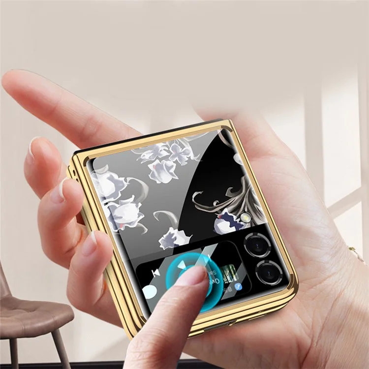 Étui de téléphone hybride en verre trempé et PC pour Samsung Galaxy Z Flip3 5G - motif floral 08