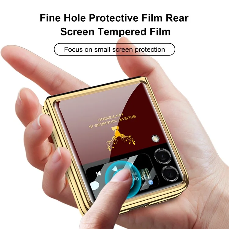 GKK Elk Pattern Printing Electroplating Scratch-Resistant Lightweight Tempered Glass + PC Hybrid Phone Case Shell for Samsung Galaxy Z Flip3 5G - Red