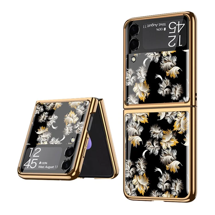 GKK Flower Pattern Printing Electroplating Anti-Drop Tempered Glass + PC Hybrid Phone Case Shell per Samsung Galaxy Z Flip3 5G - Floral 07