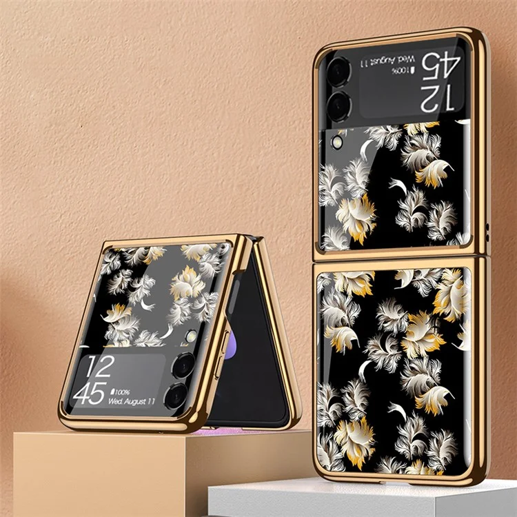 GKK Flower Pattern Printing Electroplating Anti-Drop Tempered Glass + PC Hybrid Phone Case Shell per Samsung Galaxy Z Flip3 5G - Floral 07
