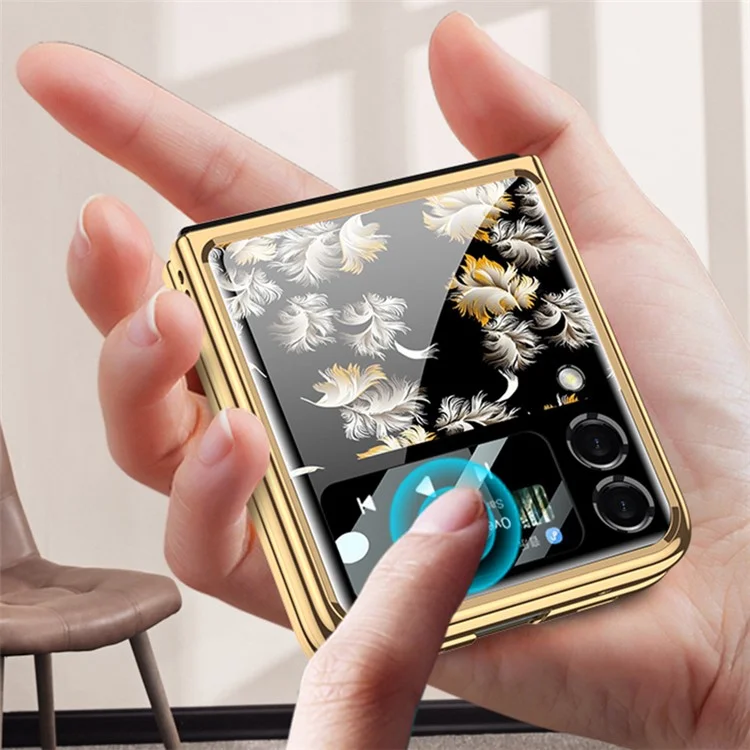 GKK Flower Pattern Printing Electroplating Anti-Drop Tempered Glass + PC Hybrid Phone Case Shell per Samsung Galaxy Z Flip3 5G - Floral 07