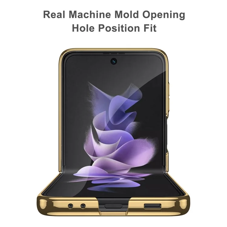 Étui de protection en verre trempé imprimé GKK avec cadre métallisé pour Samsung Galaxy Z Flip3 5G - Violet/Rose 