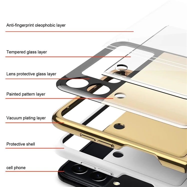 Étui de protection en verre trempé imprimé GKK avec cadre métallisé pour Samsung Galaxy Z Flip3 5G - Violet/Rose 