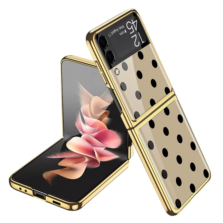 GKK Polka Dots Imprimir a Moldura de Eletroplatação de Vidro Temperado + PC Tampa de Capa de Telefone Dobrável Para Samsung Galaxy Z Flip3 5G - Ponto/amarelo