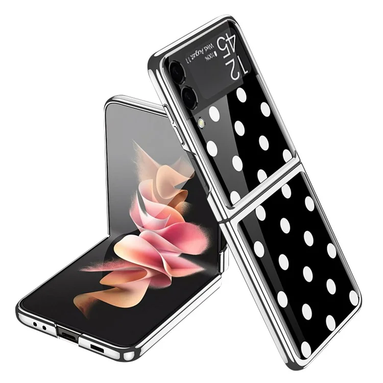 GKK Polka Dots Printing Electroplating Frame Tempered Glass + PC Foldable Phone Case Cover for Samsung Galaxy Z Flip3 5G - Dot/Black