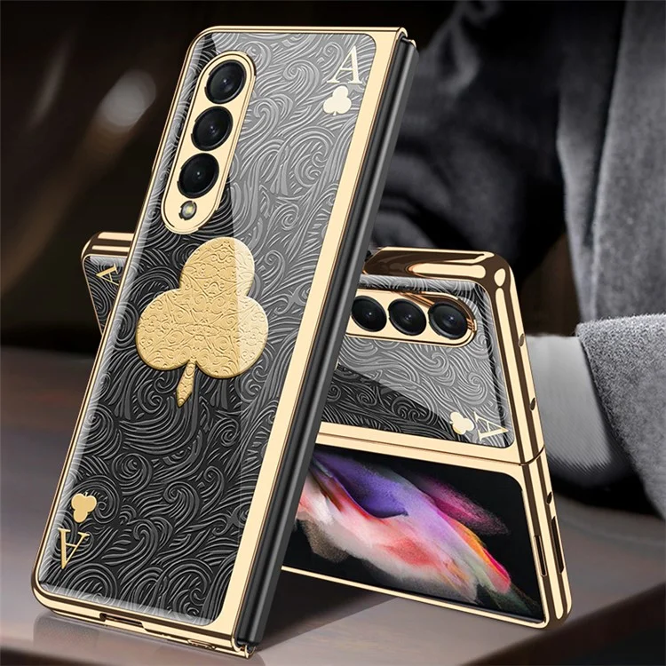 GKK Electroplating Block Series Pattern Printing Tempered Glass Back Hard PC Protective Phone Case for Samsung Galaxy Z Fold3 5G - Club A