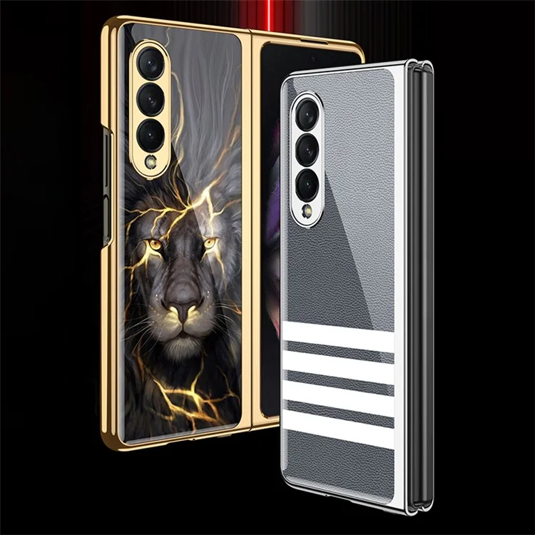 GKK Electroplating Block Series Pattern Printing Tempered Glass Back Hard PC Protective Phone Case for Samsung Galaxy Z Fold3 5G - Club A