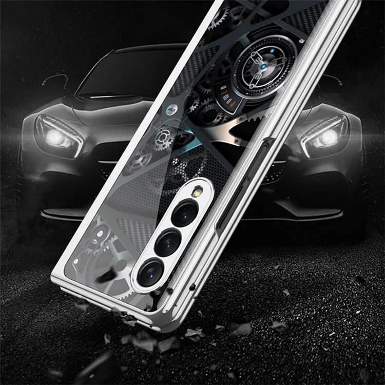 GKK Electroplating Block Series Pattern Printing Tempered Glass Back Hard PC Protective Phone Case for Samsung Galaxy Z Fold3 5G - Club A