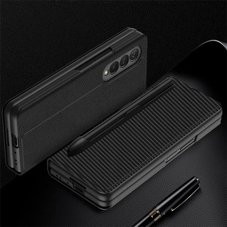 GKK Folio Flip Auto-absorbed Magnetic Fermeure Pen Slot Design Anti-Drop PU Leather + PC Téléphone PC Pour Samsung Galaxy Z Fold3 5G - Gris