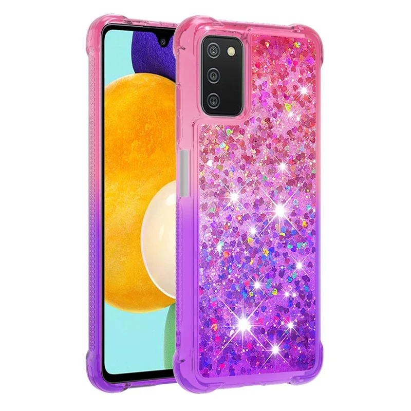 Gradient Quicksand Series Liquid Flowing Floating Sparkle Soft TPU Phone Case for Samsung Galaxy A03s (164.2mm) - Pink / Purple