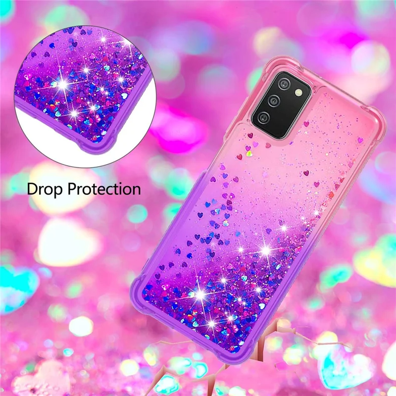 Gradient Quicksand Series Liquid Flowing Floating Sparkle Soft TPU Phone Case for Samsung Galaxy A03s (164.2mm) - Pink / Purple