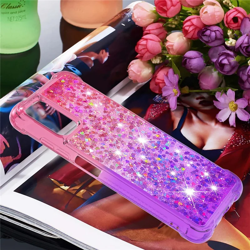 Gradient Quicksand Series Liquid Flowing Floating Sparkle Soft TPU Phone Case for Samsung Galaxy A03s (164.2mm) - Pink / Purple