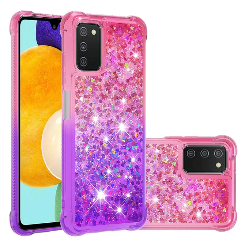 Gradient Quicksand Series Liquid Flowing Floating Sparkle Soft TPU Phone Case for Samsung Galaxy A03s (164.2mm) - Pink / Purple