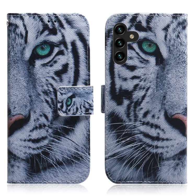 Pochette de téléphone à motif imprimé en cuir PU avec support pour Samsung Galaxy A13 5G / A04s 4G (164,7 x 76,7 x 9,1 mm) - Tête de tigre